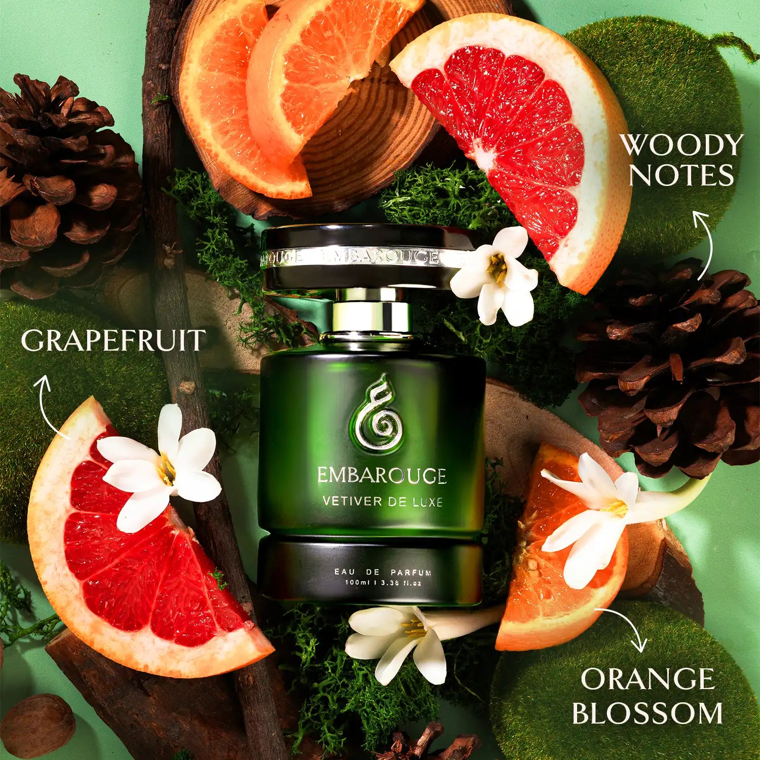 Embarouge Vetiver de luxe Luxury perfume for him with perfume notes mentioned such as grapefruit, orange blossom and woody notes