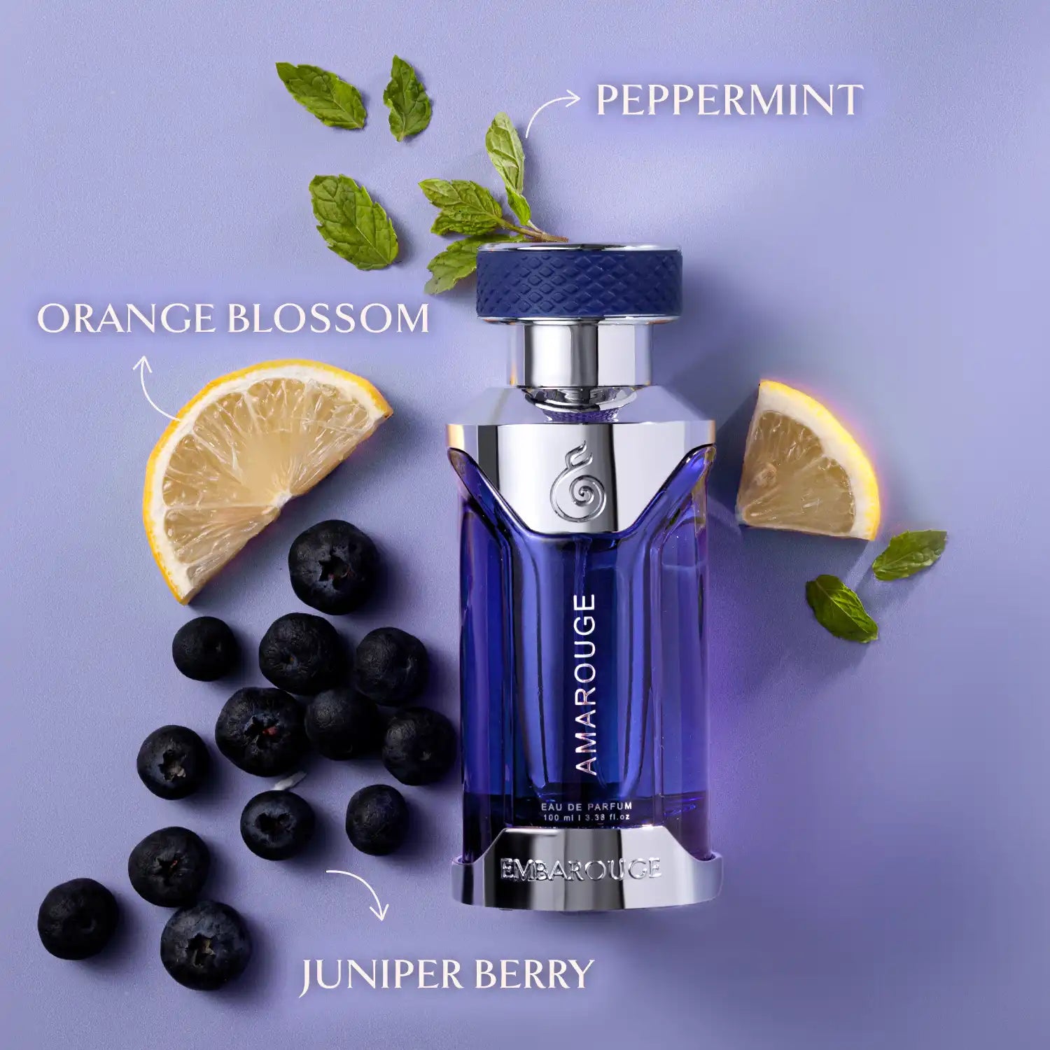 Embarouge Amarouge Luxury perfume for him with perfume notes mentioned such as juniper berry, orange blossom and peppermint