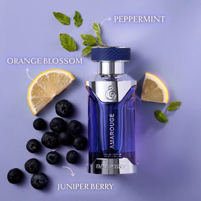 Embarouge Amarouge Luxury perfume for him with perfume notes mentioned such as juniper berry, orange blossom and peppermint