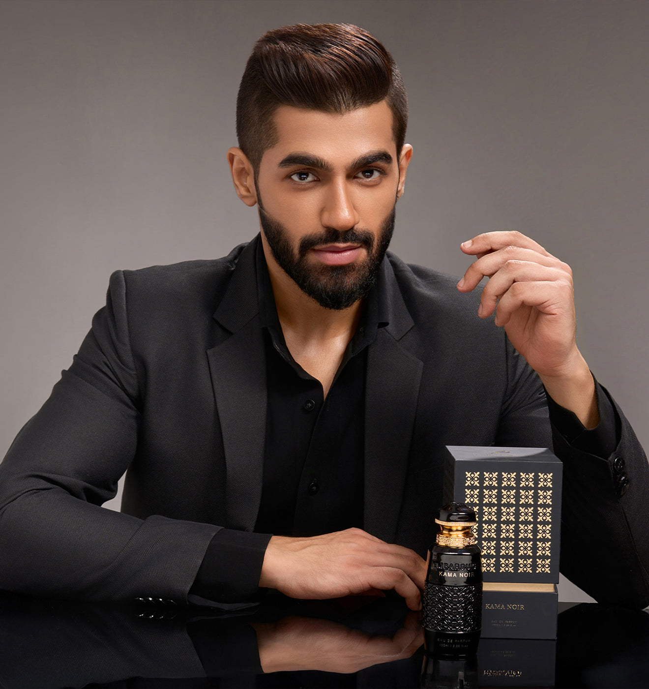 Embarouge Kama Noir Luxury perfume for him Eau De Parfum 100ml - showing it’s best for Evenings &amp; Date Nights lifestyle shoot