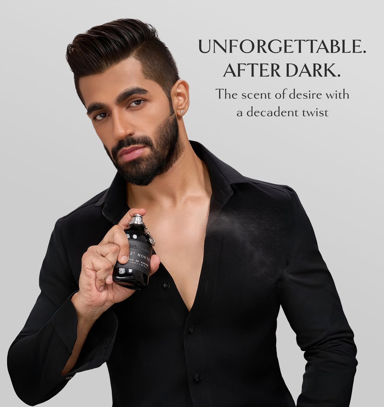 Man holding Embarouge 22 North Luxury perfume for him Eau De Parfum 100ml lifestyle image